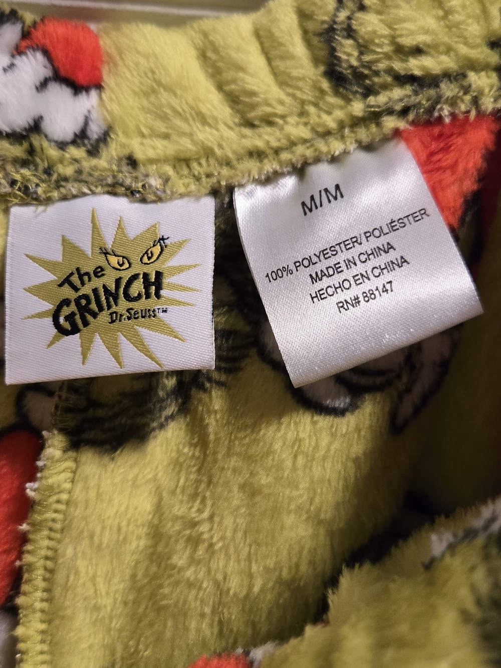 Womens Plush Grinch Print Pajama Pants - Green - Picture 3 of 4